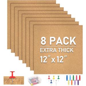 Cork Board Tiles - 8 Packs Adhesive Corkboards for Wall,Small Cork Board Decorations, CorkBoard Squares, Cork Sheet Decorative CorkBoard for Office, School & Home