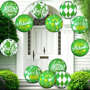 Jetec 12 Pcs 12'' St. Patrick's Day Hanging Ornament Inflatable PVC Decorations Shamrock Ball Shape Yard Ornaments for Lawn Lucky Clover Yard Ornaments for Party Decorations(Ball Style)