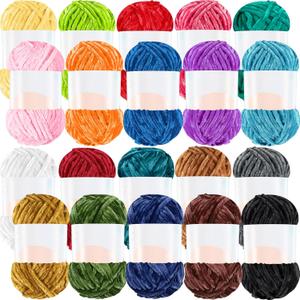 Woanger 20 Skeins Soft Chenille Yarn Velvet Blanket Yarn for Crocheting Hand Knitting Weaving DIY Craft, 93 Yards Each (Novel Color)