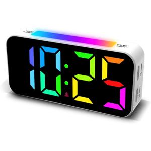 Loud Alarm Clocks for Bedrooms Heavy Sleepers, Digital Bedside Clock with Night Light, Large Display, Dual Alarm, Snooze, Dimmable for Kids Teens Boys Girls (Rgb and White)