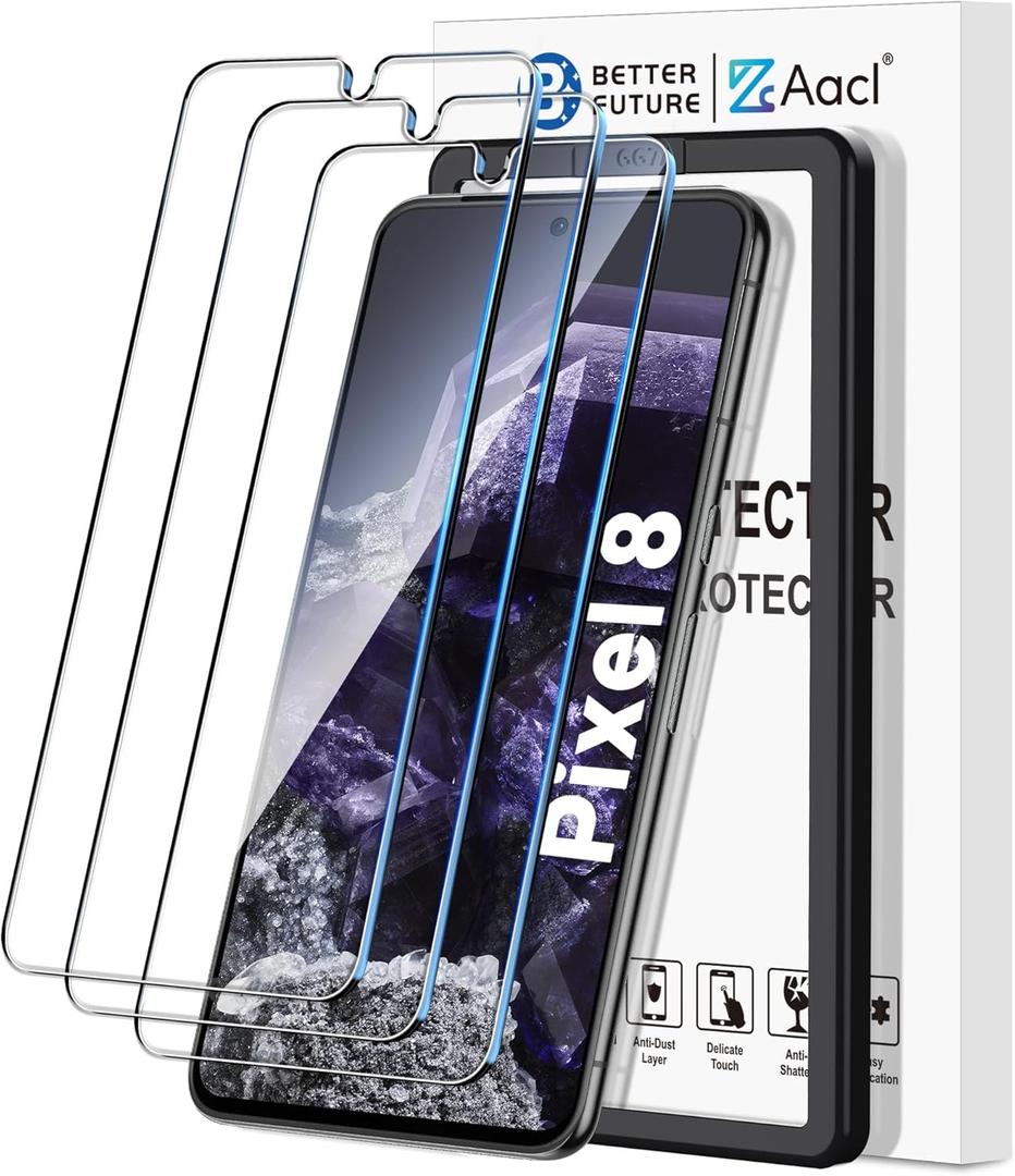 AACL 3-Pack for Google Pixel 8 Tempered Glass Screen Protector 9H Anti Scratch Bubble Free Pixel 8 Glass Screen Protector (6.2 inch) [Fingerprint Compatible][Easy Installation Tool]