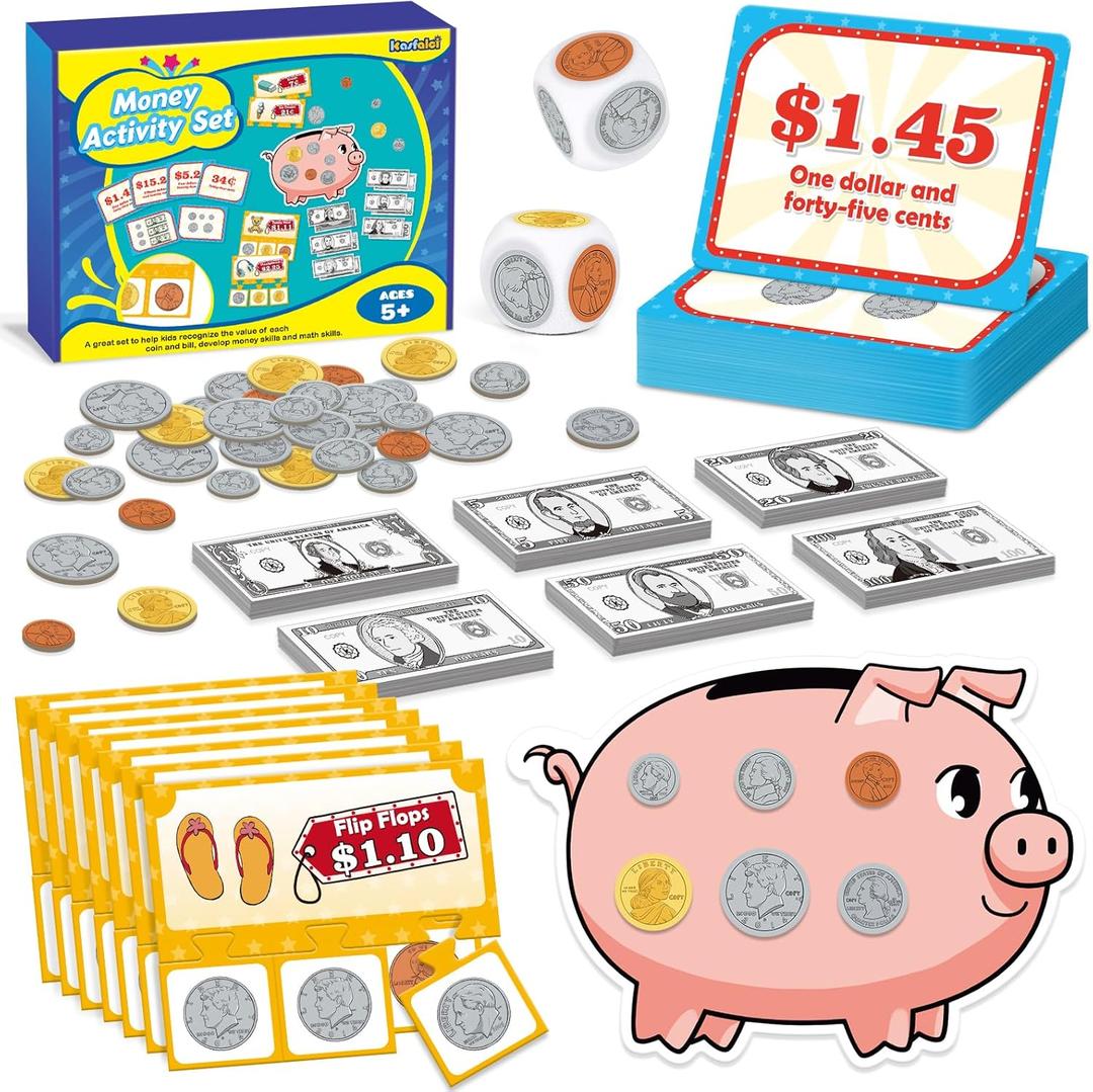 Money Activity Set for Kids for Learning, Pretend Play, Math Manipulatives,Teaching,Counting,Learning & Education Toys for Kindergartner Classroom & Homeschool,Math Games for Toddler, Teacher