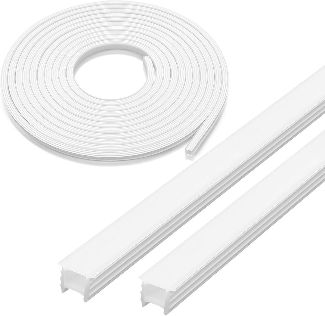 Baquler Flexible Silicone LED Channel 65.6ft/20m White 10x10mm DIY Waterproof Neon Rope Strip Light Tube for 6mm LED Strip Lights for Indoor Outdoor Living Room Kitchen Wall Decor Customizable