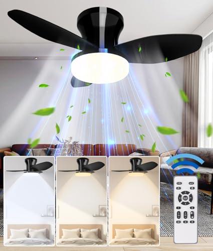 Benss Ceiling Fans With Lights And Remote, 24'' Dimmable Low Profile Ceiling Fan With Light, Socket Fan Light 2000 Lms, 3 Colors 3000K-6500K, Flush Mount, Quiet For Bedroom, Kitchen, Living Room,Black