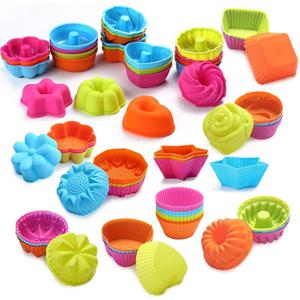 A-XINTONG Silicone Muffin Baking Cups Pack of 24/36 Pieces Colorful Reusable 6/9 Shapes Silicone Mini Cupcake Molds, Nonstick Cupcake Liners Candy Molds Set DIY Cake Tools (36)