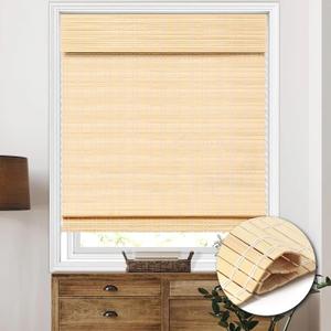 Cordless Bamboo Roman Shades, Light Filtering Bamboo Shades Blinds Window Treatment Roll Up Blind for Windows, 32" W x 64" H, Beige