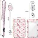 Pink Bow ID Badge Holder Badge Reel Lanyards for ID Badges Work Vertical Protector Retractable Carabiner Clips Heavy Duty Key Lanyard for Women Girls Scholar Novelist Architect Dentist Office Gifts