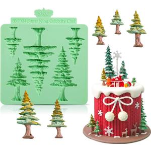 Christmas Silicone Molds,Tree Cake Decorations Mold,Christmas Tree Fondant Molds Sets For Cupcake Topper Decorating Tools Chocolate Candy Gum Paste Polymer Clay Resin-5 Cavity