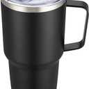 30 oz Tumbler with Handle and Lid, Stainless Steel Tumblers Double Wall Vacuum Insulated Travel Mug Leak Proof Cup Keep Drinks Cold and Hot Black, 1 Pack