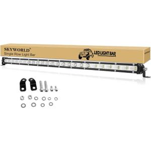 SKYWORLD 25 inch 120W Single Row LED Light Bar Low Profile Ultra Thin Slim Mini Spot Flood Combo Beam Off Road Driving Lights Led Fog Lights Boat Lighting ATV SUV UTV Truck