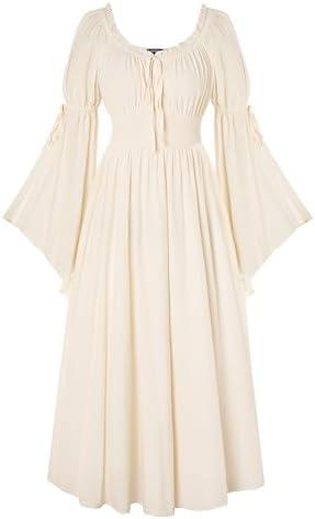 Scarlet Darkness Renaissance Dress for Women Medieval Peasant Dress Long Bell Sleeve Dresses, S