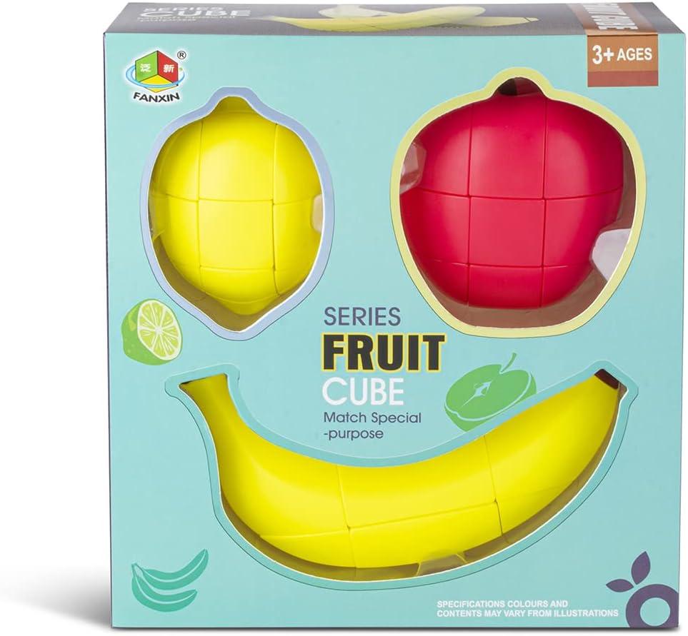 Fruit Magic Speed Cube Set 3 Pack No Stickers Birthday Children's Puzzle Toys Adult Children's Best High Speed Turning Fast and More Accurate Puzzle Game (Fruit)