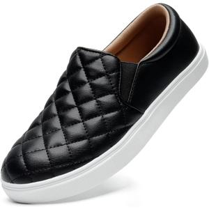 STQ Loafers for Women Memory Foam Slip On Sneakers EleeS Quilted 1.0 Comfort Fall Shoes (6.5, Black)