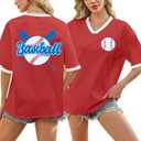 Baseball Mom Shirt Baseball Oversized Tshirt Women Game Day Season Vacation Short Sleeves Tops (XL)
