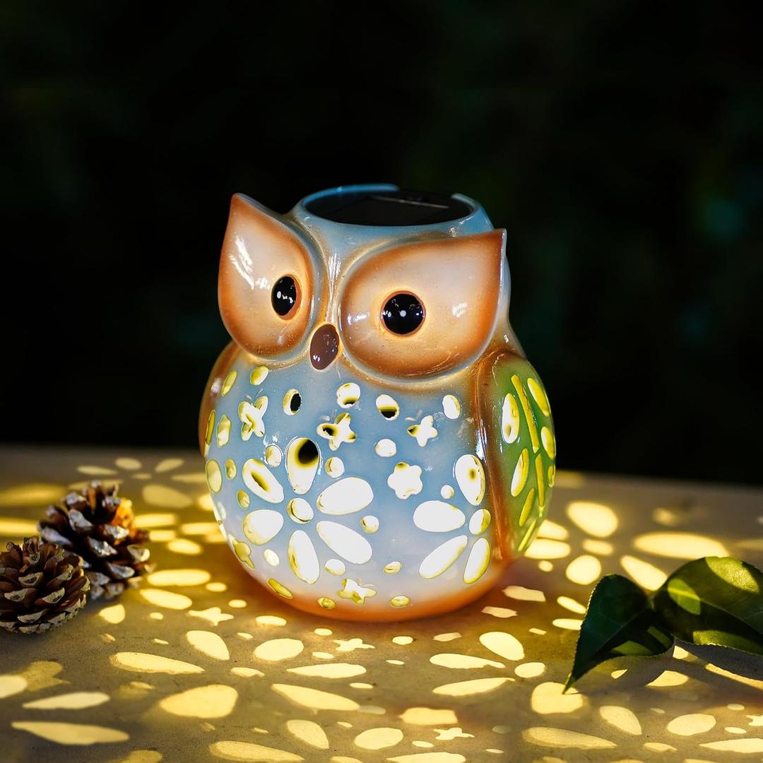 MININOVA Garden Statues Owl Solar Lantern Hollow Out Waterproof Resin Outdoor Ornaments Decorative Lights Graduation for Daughter Kids