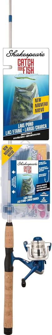 Shakespeare Catch More Fish Lake and Pond Spinning Fishing Combo, Includes Shakespeare Fishing Rod & Reel, Berkley Fishing Baits, Live Bait Tackle, Pre-Spooled with 6lb Stren Line, 6' Medium Power, 2pc Fishing Rod