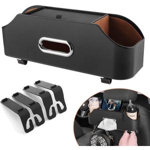 Car Seat Back Organizer - Stylish & Functional Storage for Family Adventures - Cup Holders, Tissue Box & Hooks - Perfect for Kids, Road Trips & Travel (Black)