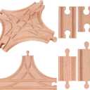 6 Pieces Switch Track Wooden Train Set Wooden Train Track Set-1Pc T Switch 1Pc Switching Track Wood-en Train Bridges Straight Wood Train Tracks Accessories for Most Major Toy Tra-in Tracks Railway