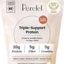 Perelel Triple-Support Plant Based Protein Powder, Creamy Vanilla, 20g Vegan Protein Powder, 3g Creatine Monohydrate, & 5g Prebiotic Fiber per Serving, Dairy Free, No Sugar Added, 15 Day Supply BBD 01/2028