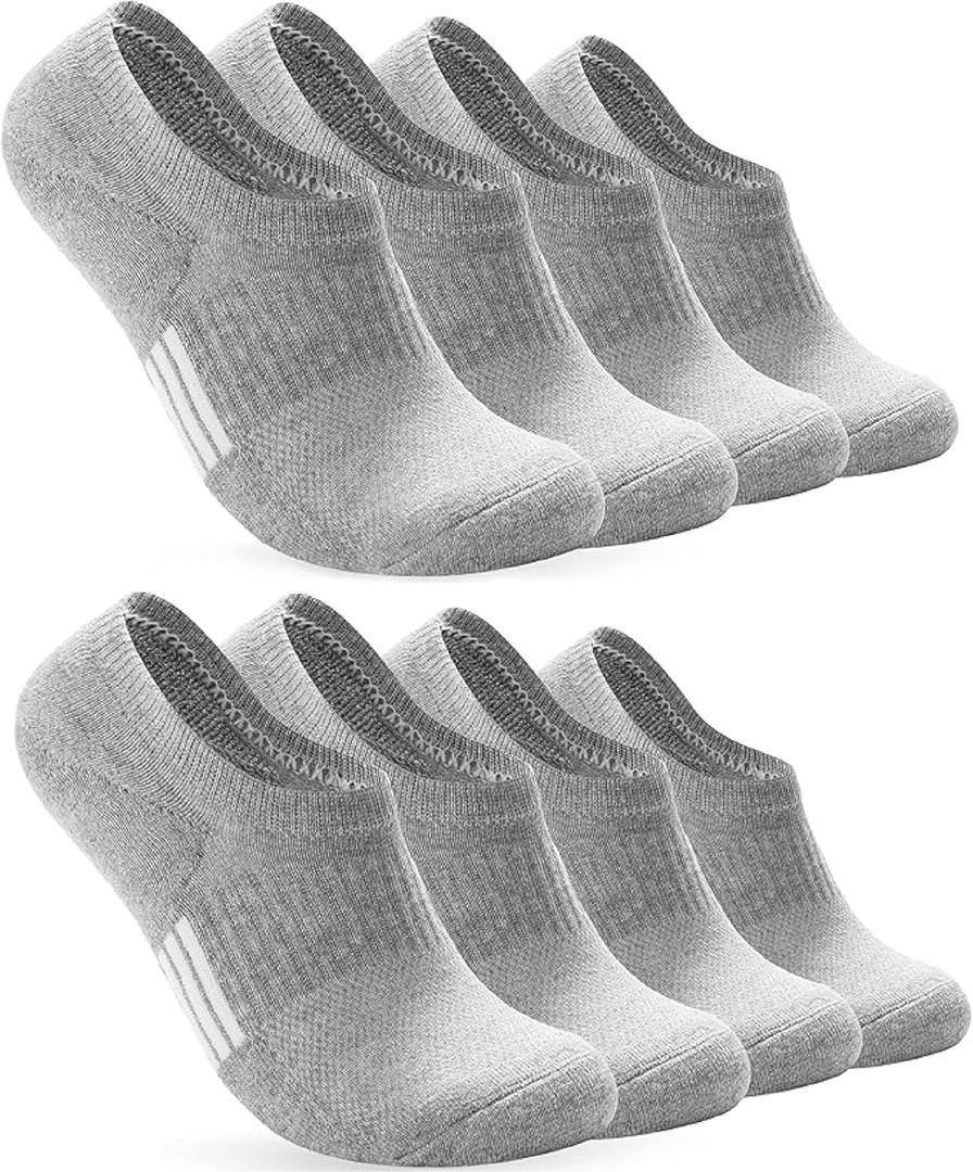 Eedor No Show Socks for Women & Men (Unisex) - Athletic Non Slip & Low Cut Invisible Socks - Soft & Stretchable Cotton Blend (Medium, Grey - 4 Pairs_(8 Socks))