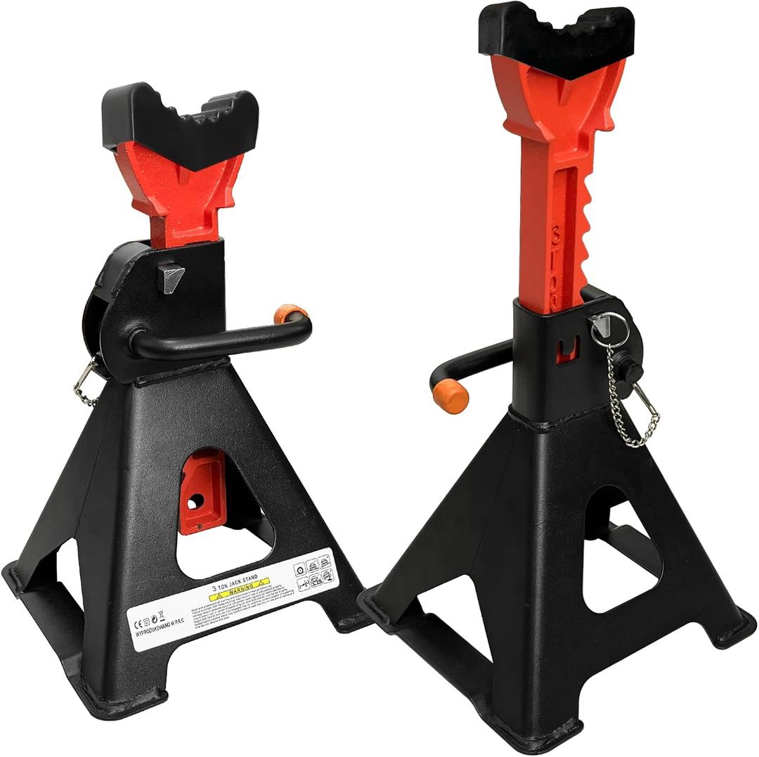Upgraded 3 Ton Jack Stands (6,600 LBs) with 2 Crossbars for Enhanced Safety & Stability, Heavy Duty Jack Stands 11.61" to 16.34" Adjustable with Rubber Pads for Trucks, SUV, ATV/UTV (1 Pair) (Black+Orange)