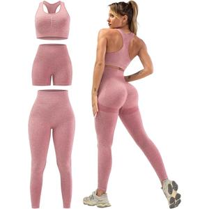 3 Piece Workout Sets for Women Butt Lifting Leggings with High Impact Sports Bra Gym Shorts
 (M)