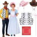 Halloween Couples Costume Set  Western Cowboy & Shepherdess Matching Outfits for Adults, 6 Pcs Classic Toy-inspired Cosplay Party Costumes