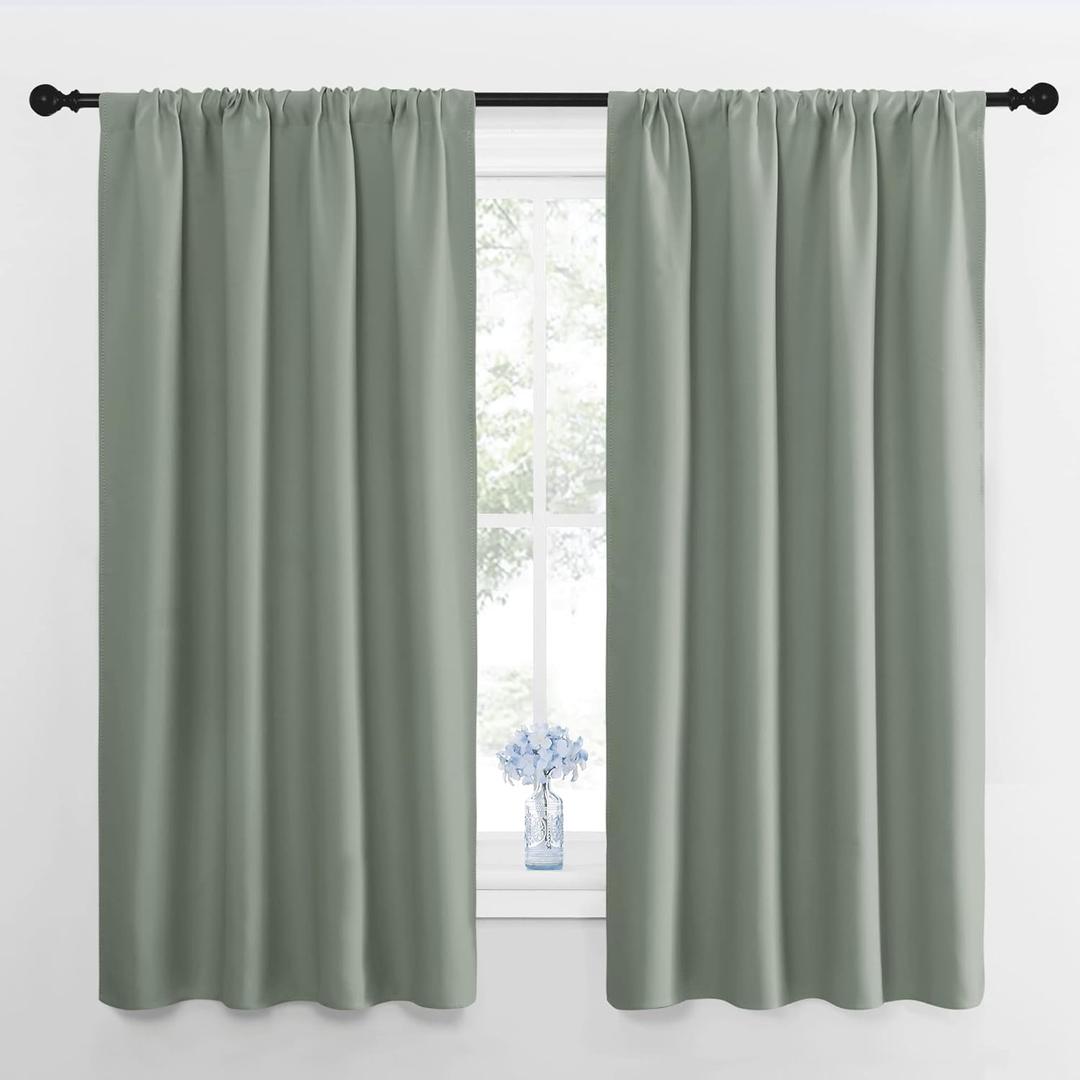 NICETOWN Window Curtains Blackout Drapes - Thermal Insulated Solid Rod Pocket Blackout Curtains/Draperies for Living Room (Greyish Green, One Pair, 42 by 63-Inch)