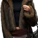 ELLEVEN Women's Two-Tone Faux Fur Coat - Fluffy Winter Jacket with Lapel Collar, Hooks & Pockets (Medium, Black & Brown)