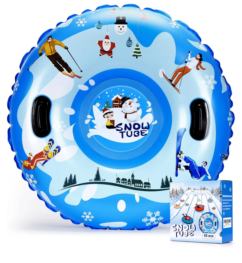 40’’ Snow Tube, Inflatable Snow Tubes for Kids & Adults, Thickened Heavy Duty Sled with Cold-Resistant PVC and Raised Handle, Winter Toys for Outdoor Sledding, Christmas Snow Sleds Gift
