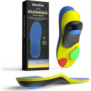 Welnove Running Insoles - Performance Arch Support Inserts for Men & Women, Help Reduce Fatigue, Prevent Injuries & Relieve Heel Pain. Extra Shock Absorption,Blue,S