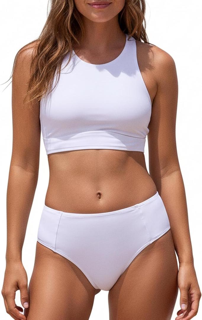 LIZENS Women's White Bikini Set Two Piece Swimsuit for Beach Surfing (White, M)