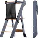 COSYLAND Foldable Toddler Kitchen Stool Helper - Height Adjustable Standing Tower for Bathroom Sink or Kitchen Counter - Step Stool for Toddlers Ages 18 Months to 6 Years Gray & Natural