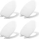 Mayfair Linden Slow Close Toilet Seat, Non Slip Heavy Duty Wood, Easy Install, Made in USA, Elongated, White, 4 Pack