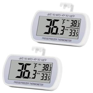Digital Refrigerator Thermometer 2 Pack Fridge Freezer Room Thermometer Waterproof Large LCD Display Max/Min Record Function, White