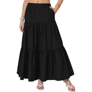 Yulaviniee Women's Boho Maxi Skirt with Pockets High Waisted Layered Tiered Casual A-Line Long Flowy Skirts