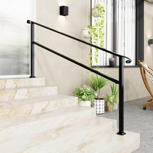 Lovinouse Hand Rails for Outdoor Steps, Deck Porch Railing Kit, 6 Step Stair Handrails, Curved Hand Rails for Seniors, Indoor Metal Stair Railing for Exterior Concrete Steps, 1-6 Step, Black