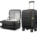 LUGGEX Carry On Luggage For Travel Front Opening, Expandable Polycarbonate Hard Shell Suitcase With Wheels For Men Women (Black Gold, 19 Inch, 27.2L-32L) - Color Black Gold - Tamaño Carry-On 19-Inch