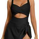 SIMIYA Women One Piece Swimsuit,Sexy V Neck Bathing Suit Dress,Cutout High Waist Tummy Control Swimwear with Cute Tie Knot (XX-Large, 1pcs-black)