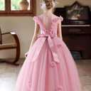 Flower Girls Formal Tulle Dress Princess Pageant Birthday Party Wedding Bridesmaid Ball Gown Long Dance Dresses (Pink), 7-8Yeasrs