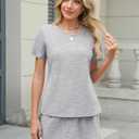 TCOT Pajamas for Women Set Summer Fashion Short Sleeve Crewneck Tops with Skirt Sets Pajama Casual Loungewear (Large, A Light Grey)