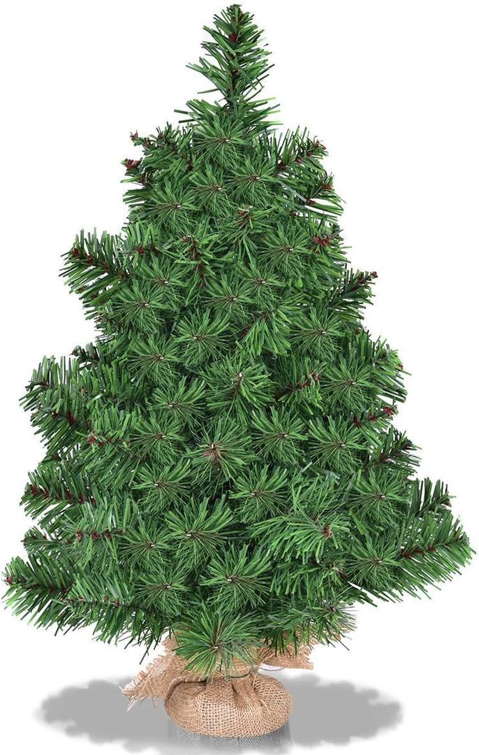 Goplus 2ft Tabletop Mini Christmas Tree, Artificial Small Christmas Tree with 67 PVC Branch Tips, Cloth Bag Base, Green Spruce Xmas Tree for Home, Office Decoration, No Assembly Required