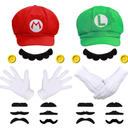 Humairc Super Bros Hats Accessories Set Mary Luigy Caps, Mustaches, Suspenders, Gloves Buttons Halloween Cosplay Costume