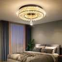 Dia 16" Modern Crystal Chandeliers Chandelier Dimmable Flush Mount Ceiling Light for Bedroom Living Room Dining Room 3 Rings LED Lighting Fixtures Black