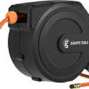 Giraffe Tools Retractable Air Hose Reel Enclosed with 3/8 in. x 50 ft Hybrid Hose, Lightweight Compressor Hose Reel Wall Mounted with 180 Swivel Bracket, 300 PSI (Medium)
