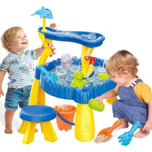 BELLOCHIDDO Water Table for Toddlers 1-2 - Summer Toys, 2-Tier Rain Showers Splash Pond for Outside Beach Backyard Summer, Activity Sensory Outdoor Play Table for Toddlers