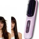 Cordless Straightening Brush, Mini Travel Heat Brush MCH Heating with LED Display USB-C Recharge Anti-Damage Styling Comb for Short Hair (Purple)