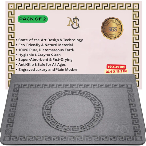 Luxury 2 Pack - One Stone Bath Mat Engraved Luxury + One Plain Modern Dish Drying Mat for Kitchen Counter – Quick-Dry, Easy Clean, Super Absorbent, Non-Slip, 23.6 x 15.3’’, Gray Diatomaceous Earth