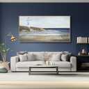 Yuaxker Ocean Wall Art Blue and Grey Wall Decor Framed Canvas Painting Coastal Aesthetic Artwork for Living Room Bedroom Dining Room Office Home Decor 24x48 Inch