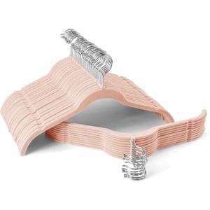 Premium Velvet Shirt Hangers 50 Pack, Non-Slip 360 Swivel Hook Space-Saving Felt Hanger, Slim Flocked Hangers for Blouses, Strappy Dresses, Tank Tops(Pink)